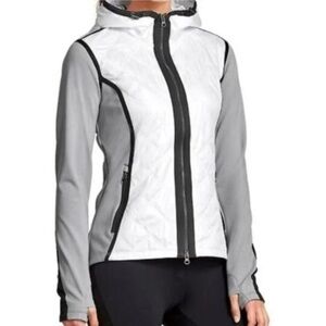 Athleta Aries Quilted Front Running Jacket Sz XS White Black Activewear Outdoors